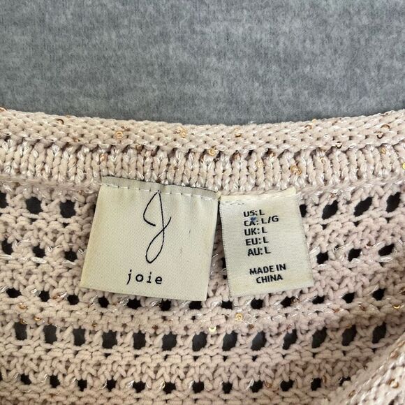 Joie Open Knit Sweater Womens L Minimalist Beige Metallic Boxy Oversized Vest - Picture 7 of 11